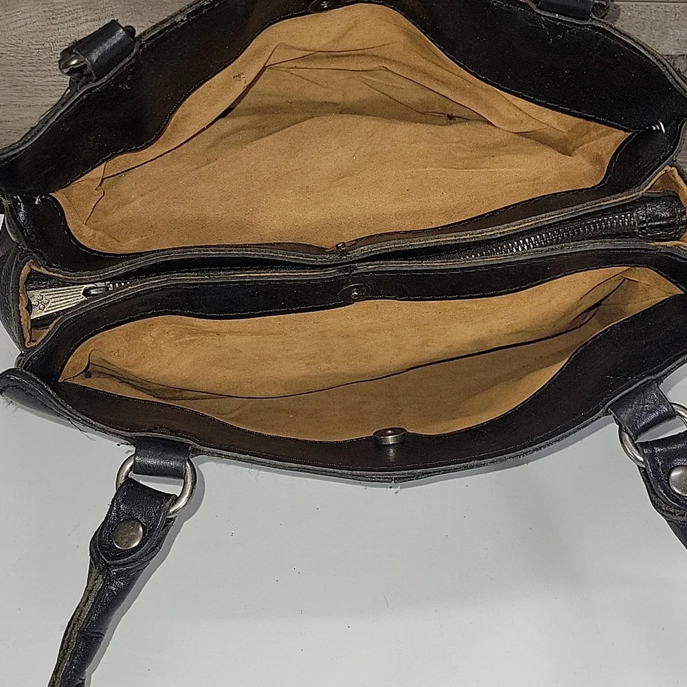 Patricia Nash Rienzo Black Leather Shoulder Bag Satchel Handbag Purse
